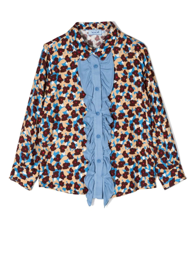 Shop Mi Mi Sol Floral-print Long-sleeved Shirt In Blau