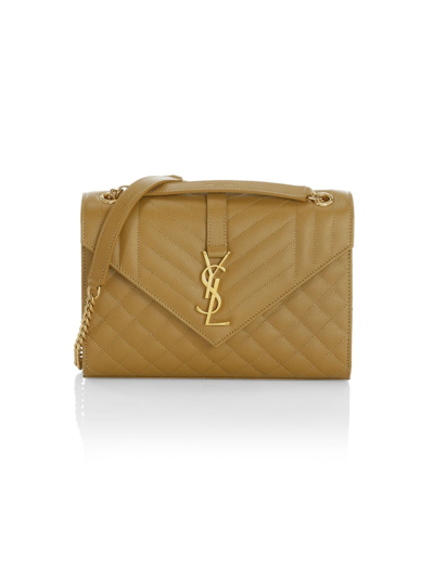 Shop Saint Laurent Women's Medium Envelope Monogram Matelassé Leather Shoulder Bag In Golden
