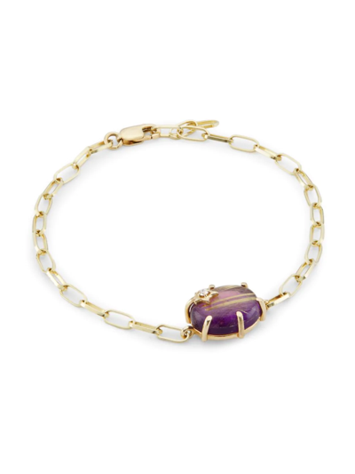 Shop Andrea Fohrman Women's Galaxy Mini 14k Yellow Gold, Diamond & Rutilated Quartz Doublet Chain Bracelet