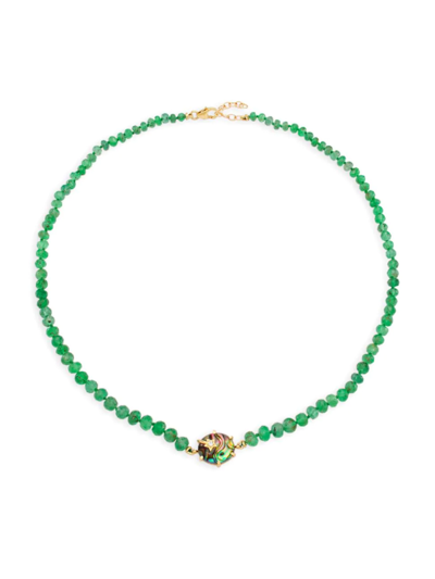 Shop Andrea Fohrman Women's Mini Galaxy 14k Yellow Gold, Mother-of-pearl, Diamond & Emerald Beaded Necklace
