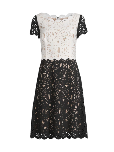 Shop Shani Women's Laser-cut Two-tone Dress In Black White