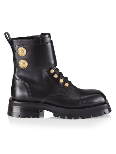 Shop Balmain Women's Ranger Army Leather Combat Boots In Black