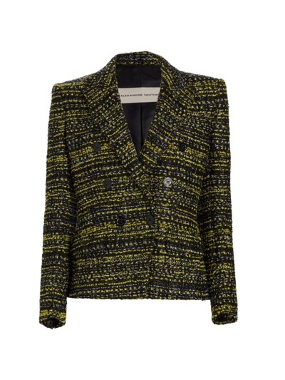 Shop Alexandre Vauthier Women's Double-breasted Tweed Jacket In Lemon Tonic