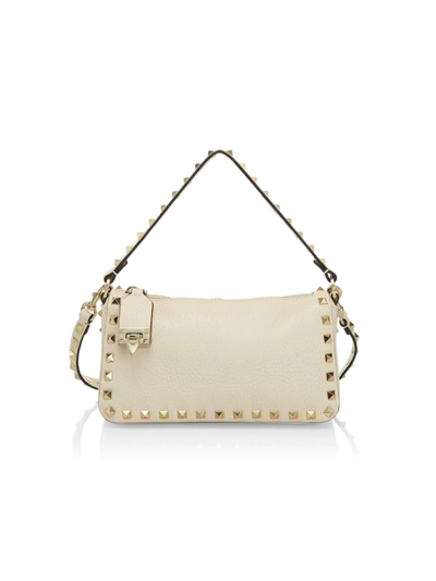 Shop Valentino Women's Rockstud Small Leather Shoulder Bag In Light Ivory