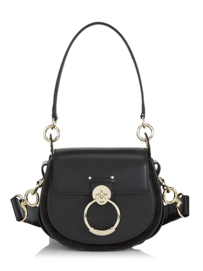 Shop Chloé Women's Small Tess Leather Saddle Bag In Black