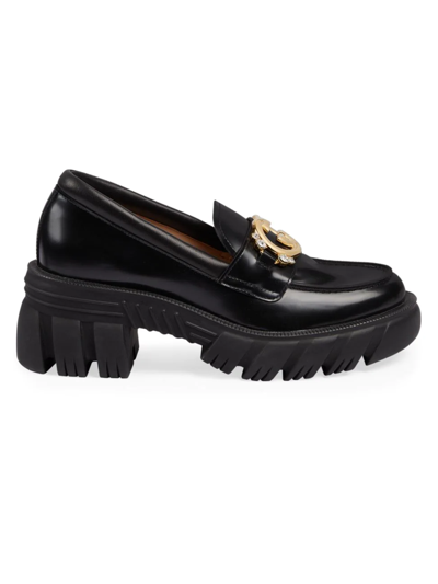 Shop Gucci Women's Romance Gg Leather Loafers In Nero