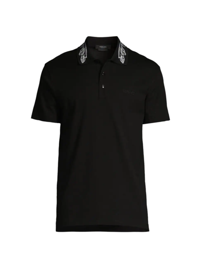 Shop Versace Men's Silver Baroque, Fuchsia And Tawny Cotton Polo Shirt In Black