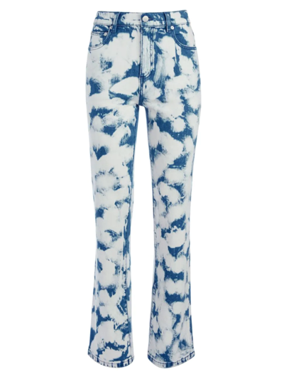 Shop Alice And Olivia Women's Amazing High-rise Bleached Straight-leg Jeans In Marbleblue