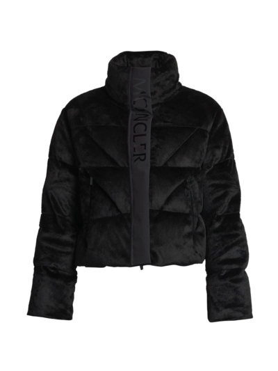 Shop Moncler Women's Bourdon Cropped Faux Fur Jacket In Black