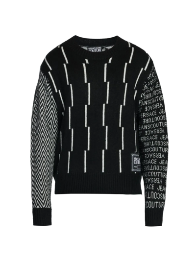 Shop Versace Jeans Couture Men's Striped Knit Sweater In Black White