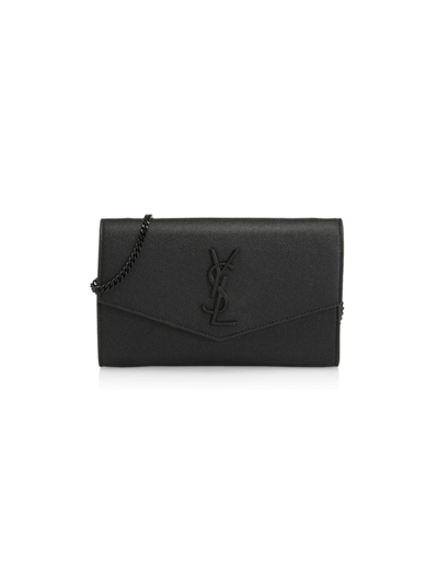 Shop Saint Laurent Women's Uptown Leather Wallet-on-chain In Nero