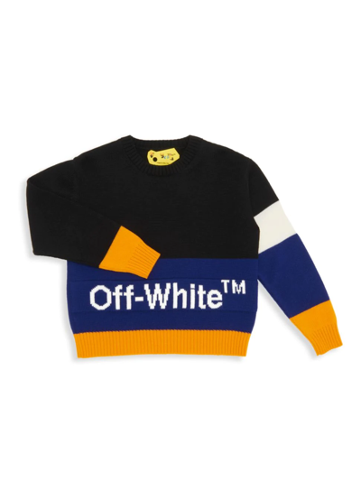 Shop Off-white Little Boy's & Boy's Colorblock Crewneck Sweater In Black White