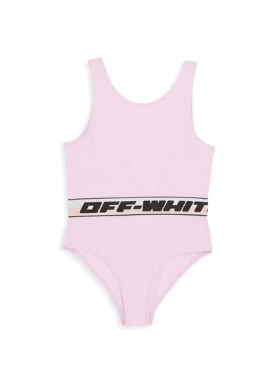Shop Off-white Little Girl's & Girl's Logo Band One-piece Swimsuit In Pink Black