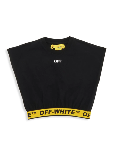 Shop Off-white Little Girl's & Girl's Logo Industrial Crop T-shirt In Black Yellow