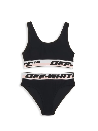 Shop Off-white Little Girl's & Girl's 2-piece Logo Band Bikini In Black
