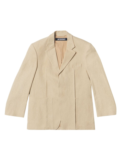 Shop Jacquemus Women's Pleated Linen Jacket In Beige