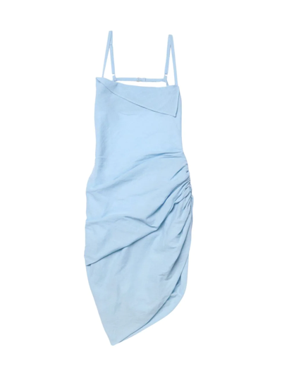 Shop Jacquemus Women's Draped Asymmetric Dress In Light Blue
