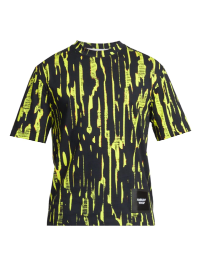 Shop Ambush Men's Printed Cotton T-shirt In Yellow Fluo