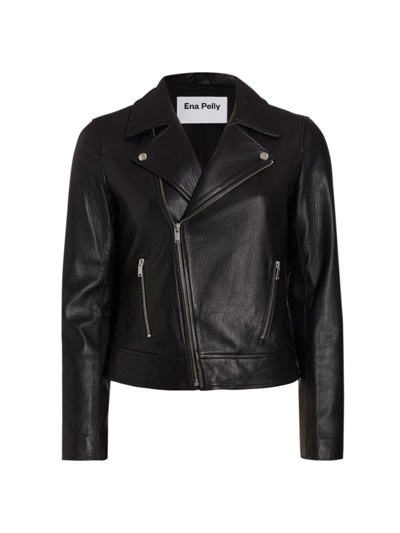 Shop Ena Pelly Women's Leather Biker Jacket In Black