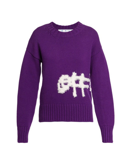 Shop Off-white Women's Intarsia-knit Logo Sweater In Purple White