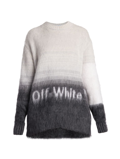 Shop Off-white Women's Oversized Ombré Mohair Logo Sweater In Black White