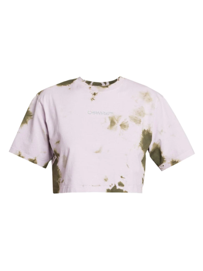 Shop Off-white Women's Bling Tie-dye Cotton Crop T-shirt In Military Lilac