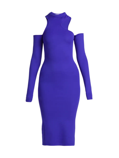 Shop Off-white Women's Asymmetric Long-sleeve Midi-dress In Blue