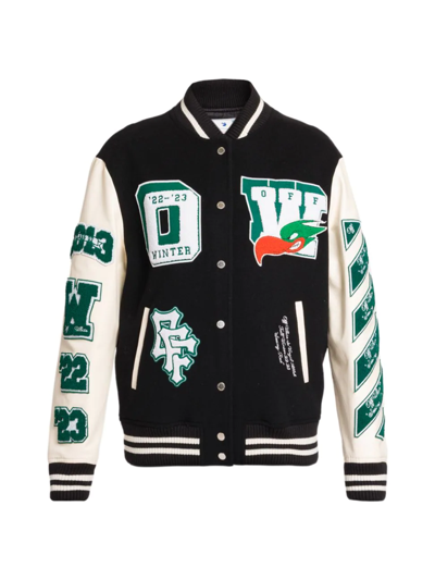 Shop Off-white Women's Embroidered Patches Varsity Jacket In Black White