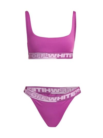 Shop Off-white Women's Banded-logo Bikini Set In Fuschia