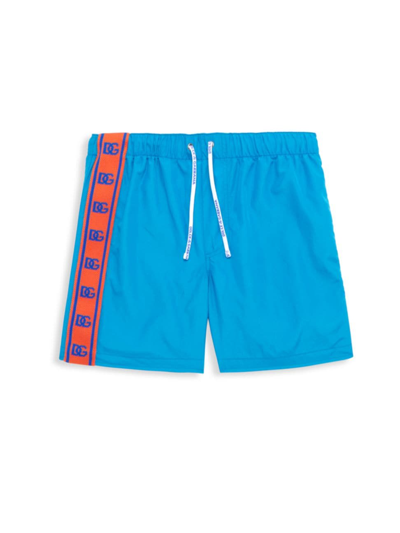 Shop Dolce & Gabbana Little Boy's & Boy's Logo Tape Drawstring Swim Shorts In Blue