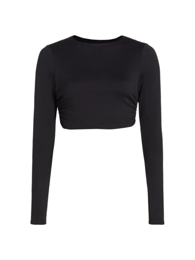 Shop Susana Monaco Women's Ruched Long-sleeve Crop Top In Black