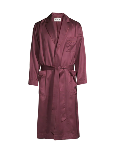 Shop Cdlp Men's Satin Home Robe In Burgundy