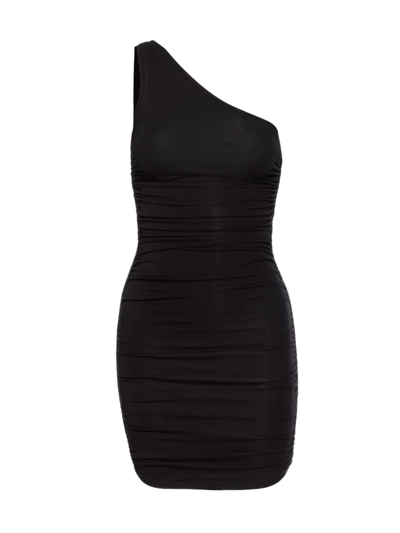 Shop Good American Women's Ruched One-shoulder Mini Dress In Black
