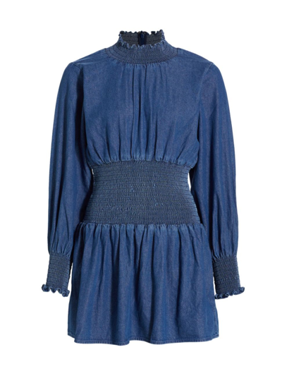 Shop Something Navy Women's Smocked Denim Mini Dress In Medium Blue