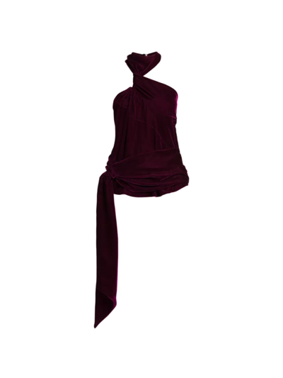 Shop Stella Mccartney Women's Knotted Halterneck Velvet Top In Grape