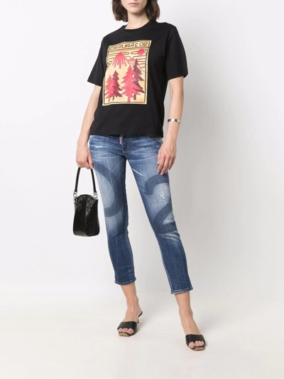 Dsquared2 Cropped Logo-wash Jeans In Blue