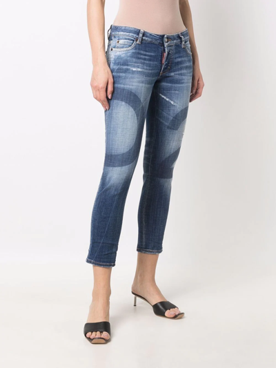 Dsquared2 Cropped Logo-wash Jeans In Blue