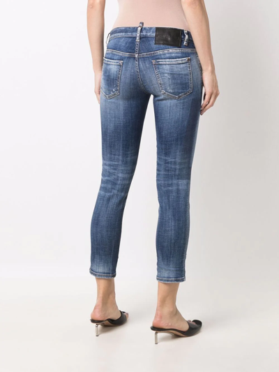 Dsquared2 Cropped Logo-wash Jeans In Blue