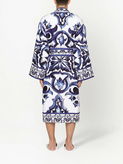 Dolce & Gabbana Graphic-print Long Sleeve Bathrobe In Blue