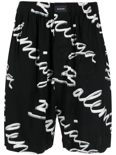 Balenciaga Bb Monogram Pyjama Shorts - Black - Men's - 42 - Viscose