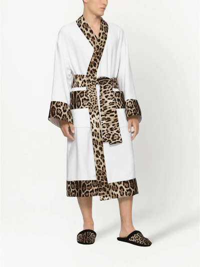 Dolce & Gabbana Cotton Terry Bath Robe In White