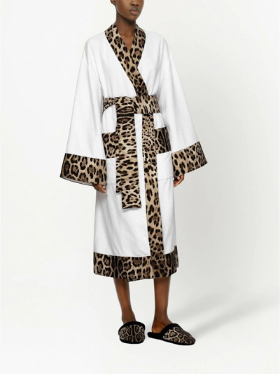 Shop Dolce & Gabbana Leopard-print Cotton Bathrobe In White
