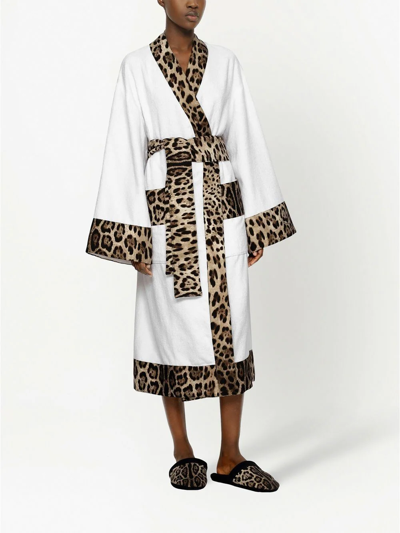 Dolce & Gabbana Cotton Terry Bath Robe In White