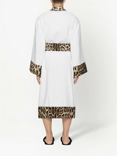 Shop Dolce & Gabbana Leopard-print Cotton Bathrobe In White