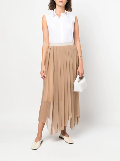 Shop Peserico Pleated Asymmetric Skirt In Neutrals