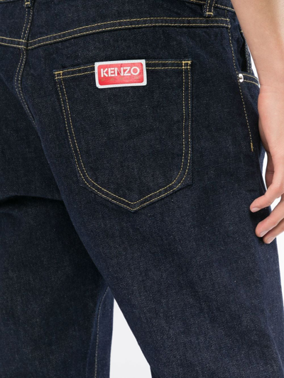 Shop Kenzo Rear-logo Slim-fit Jeans In Blue