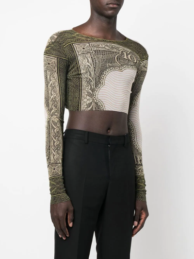 Shop Jean Paul Gaultier Graphic-print Stretch Cropped Top In Neutrals