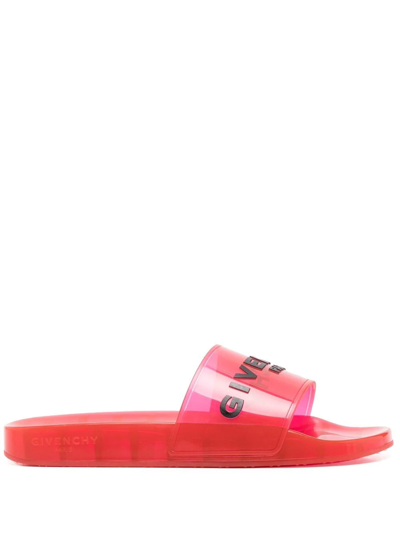 Shop Givenchy Logo-print Slides In Red