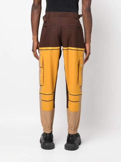 Shop Burberry Colour-block Technical Cotton Cargo Trousers In Brown