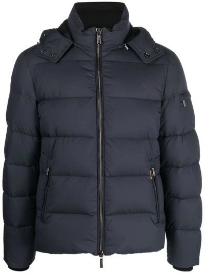 Moorer Goose Down Padded Bomber Jacket With Removable Hood In Blue |  ModeSens
